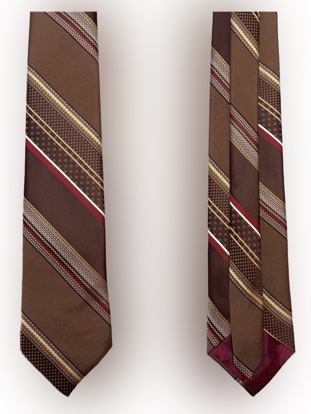 Vintage Men's Brown Striped Silk Tie - Unbranded